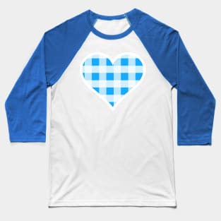 Bright Blue and White Buffalo Plaid Heart Baseball T-Shirt